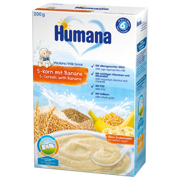 Humana mlečna instant kaša 5 žitarica i banana 200g 
