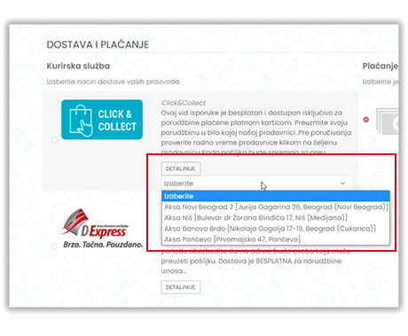 Označite prodavnicu u kojoj želite da preuzmete svoju porudžbinu.