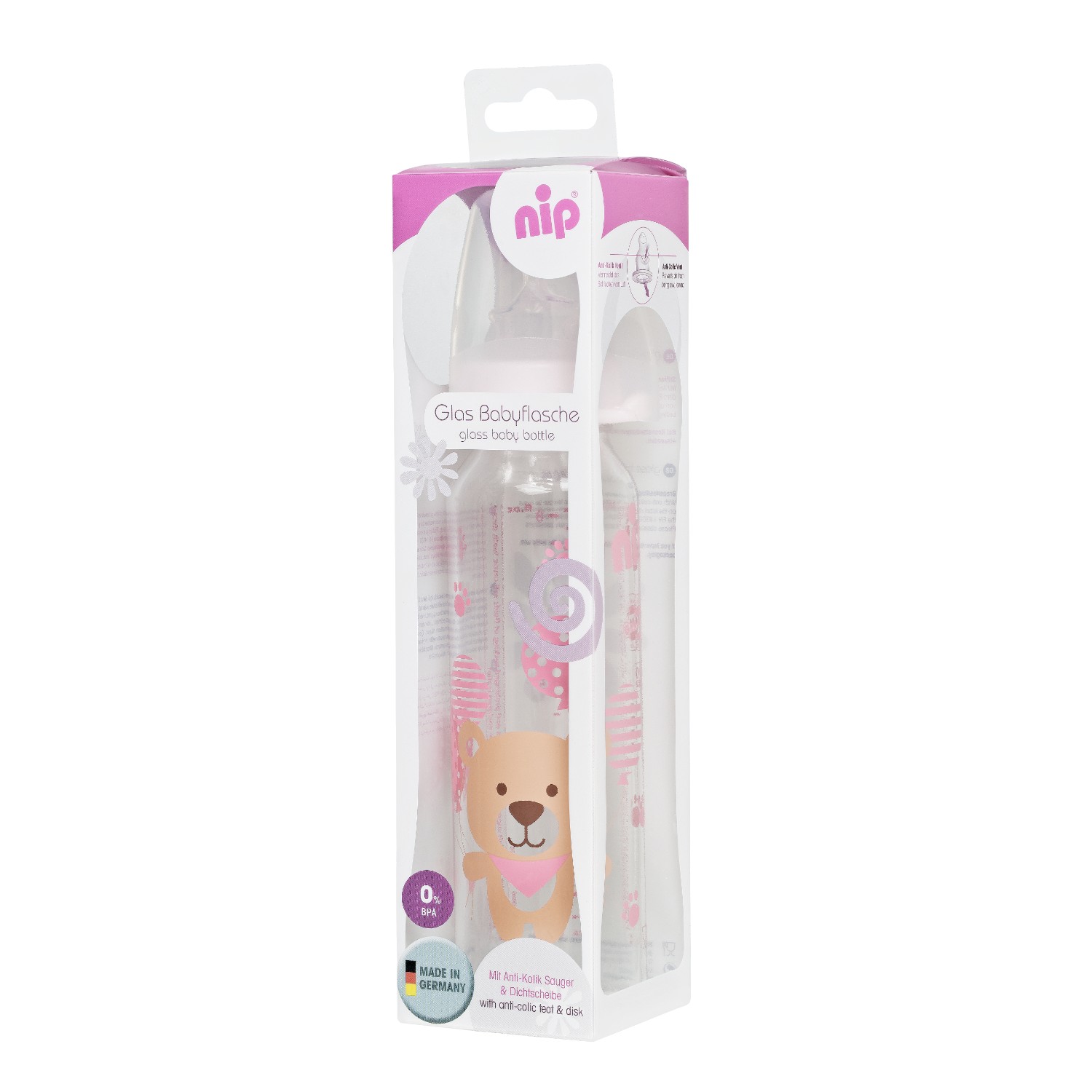 Nip staklena flašica 250ml, silikon, M, 0m+