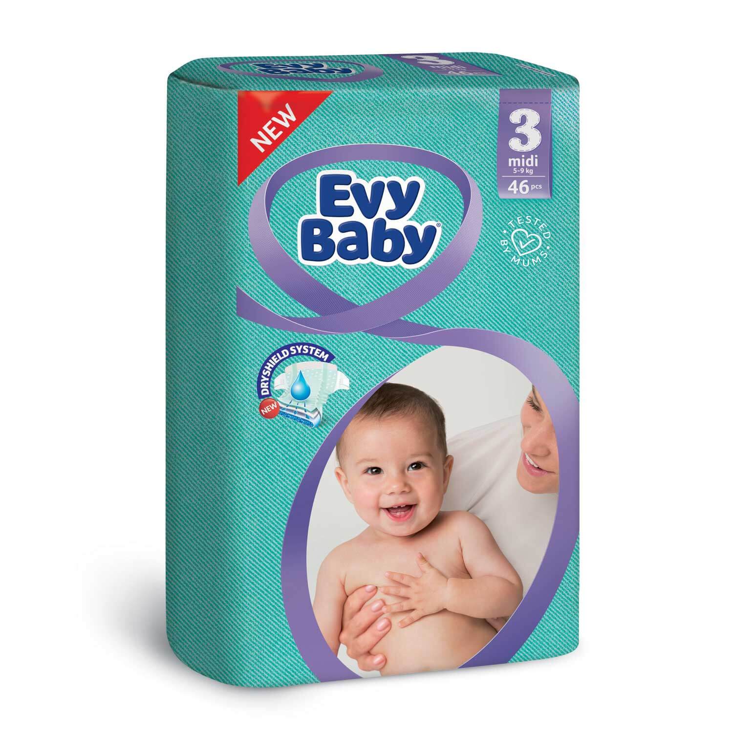 Evy baby pelene twinpack 3 midi 46kom
