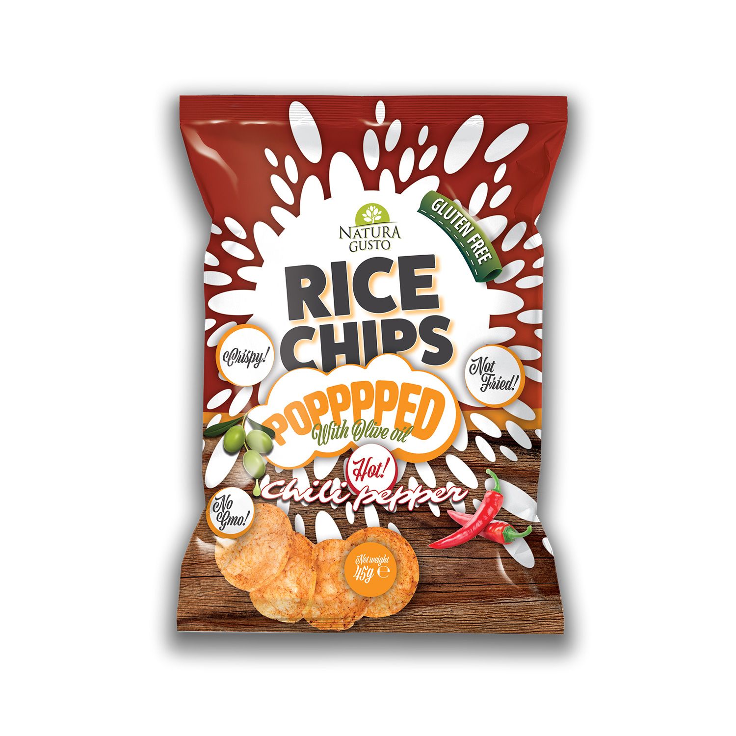 Natura Gusto pirinčani čips ljuta paprika 45g