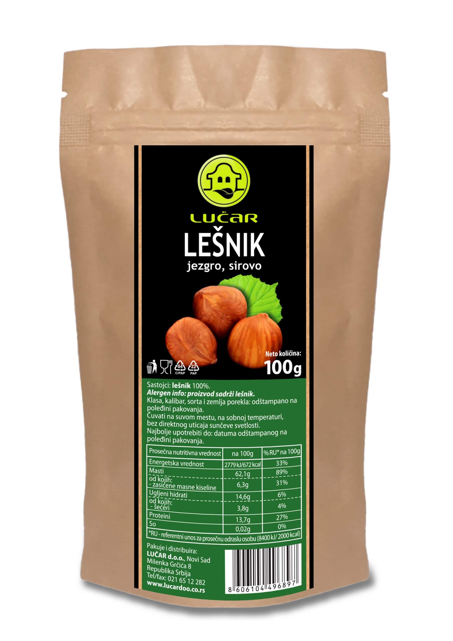 Lučar lešnik jezgro sirovo 100g