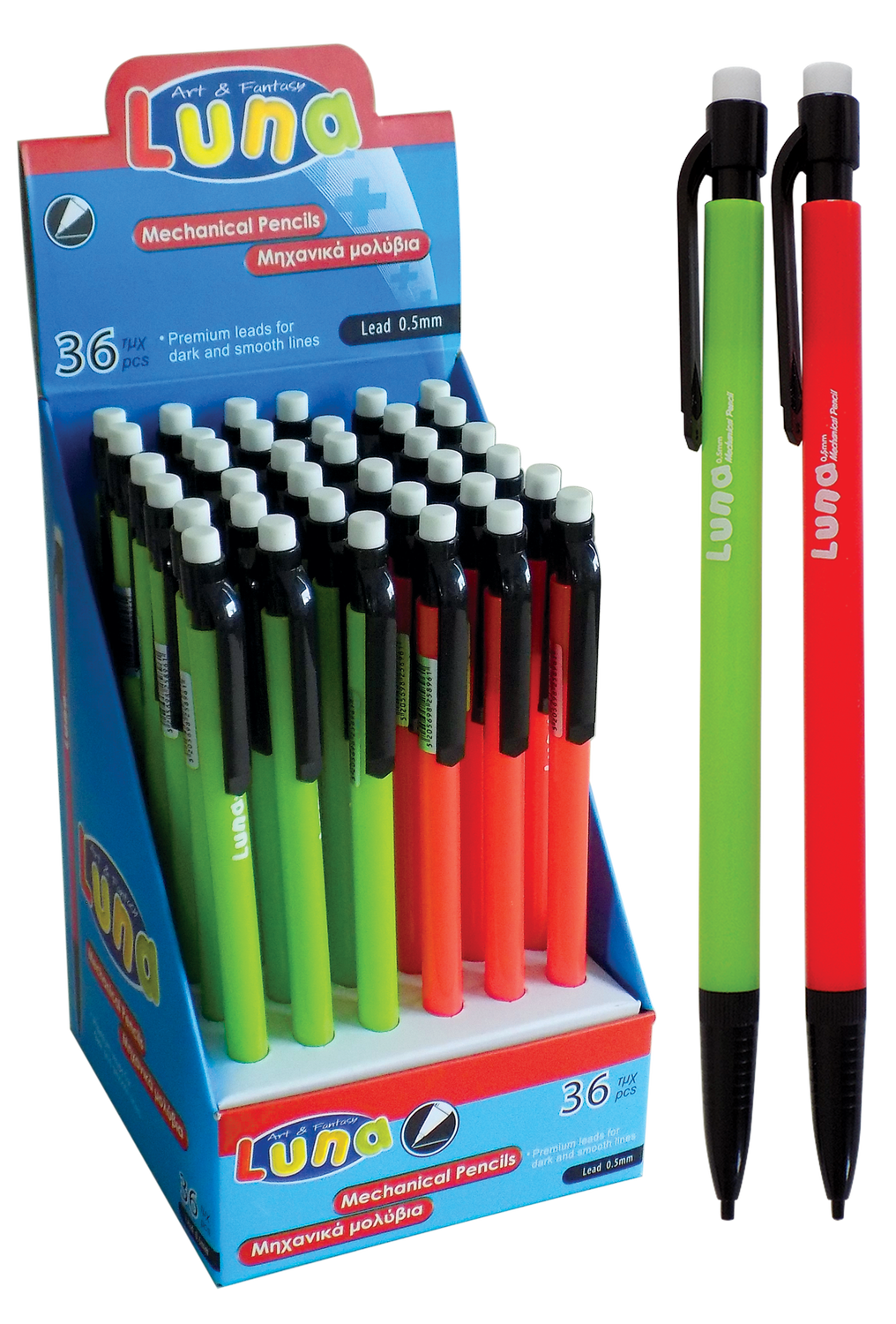 Olovka tehnička 0.5 luna crv-zelena simply fluo