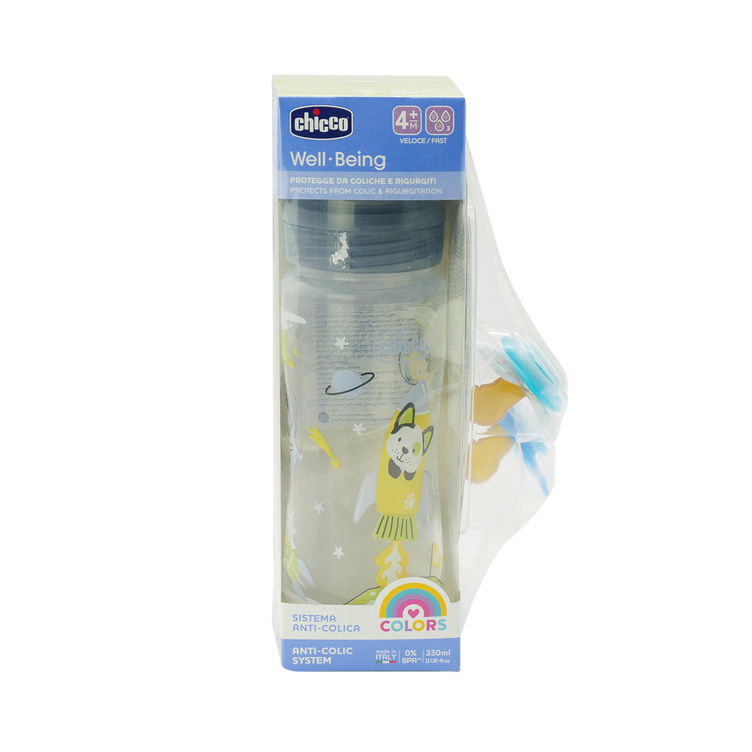 Chicco set WB flašica 330ml+PhAir laža,plava