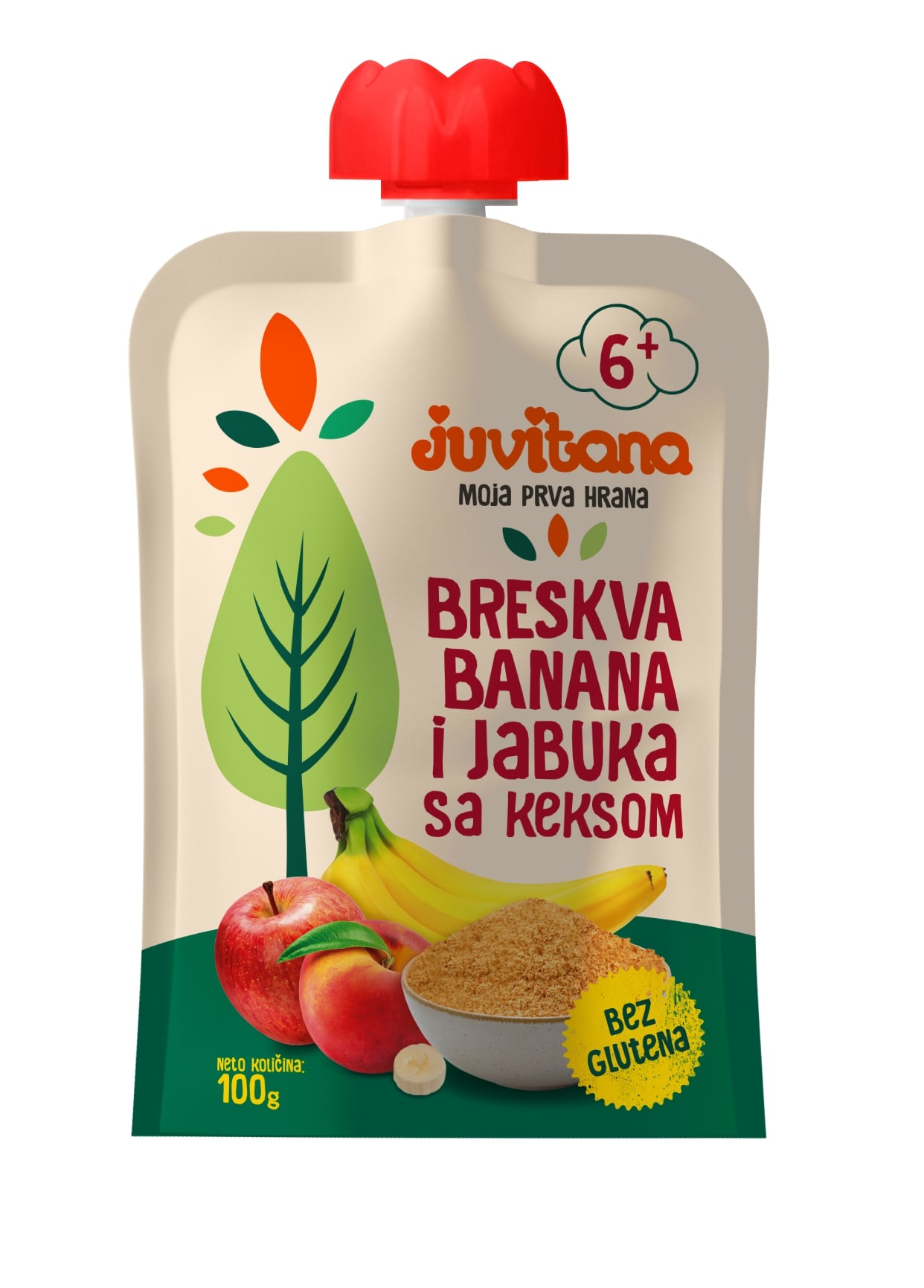 Juvitana pouch breskva banana, jab. sa keksom 100g