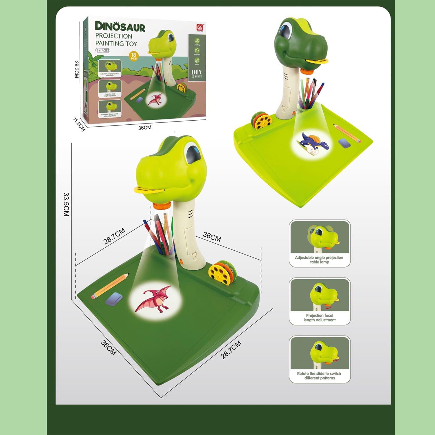 HK Mini igračka projektor dinosaurus zeleni