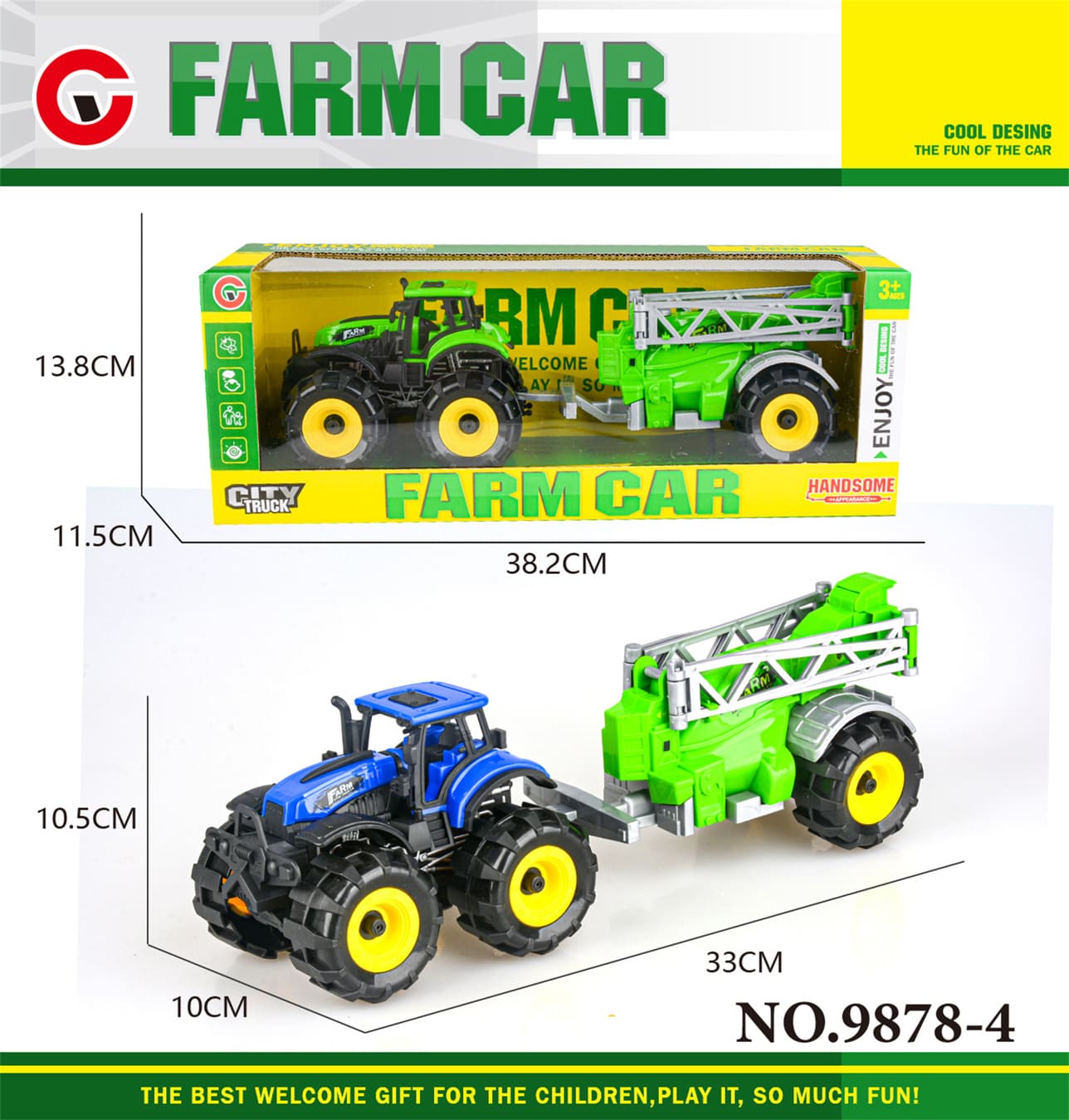 Hk Mini igračka farmerski traktor, plavo-zeleni