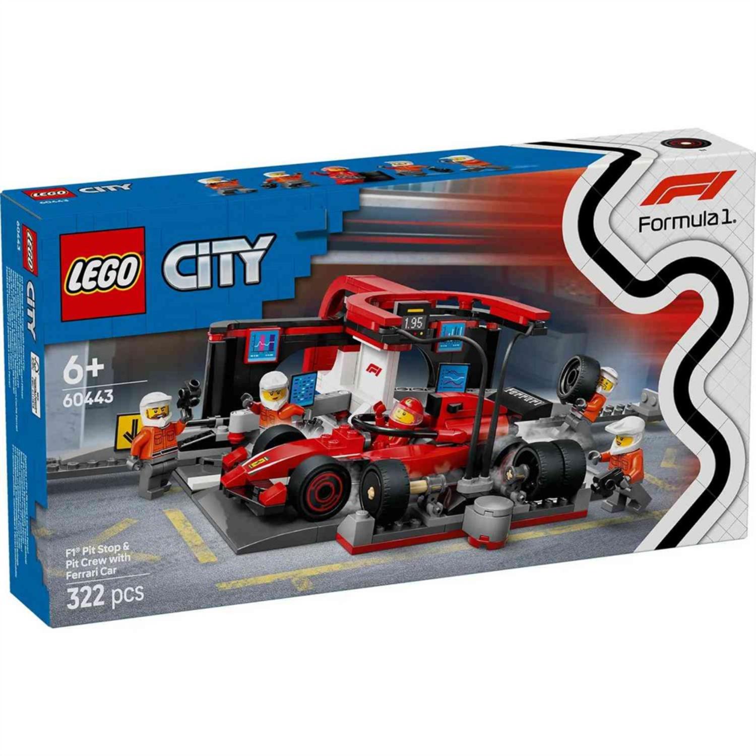 Lego city f1 pit stop and pit crew with ferrari