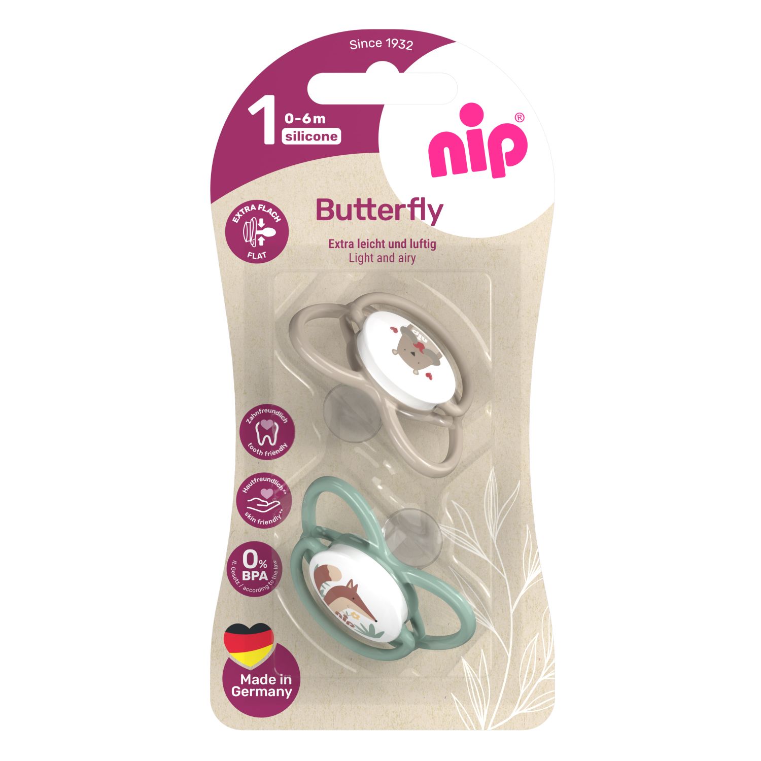 Nip Butterfly laža, silikon, mix boja, 0-6m