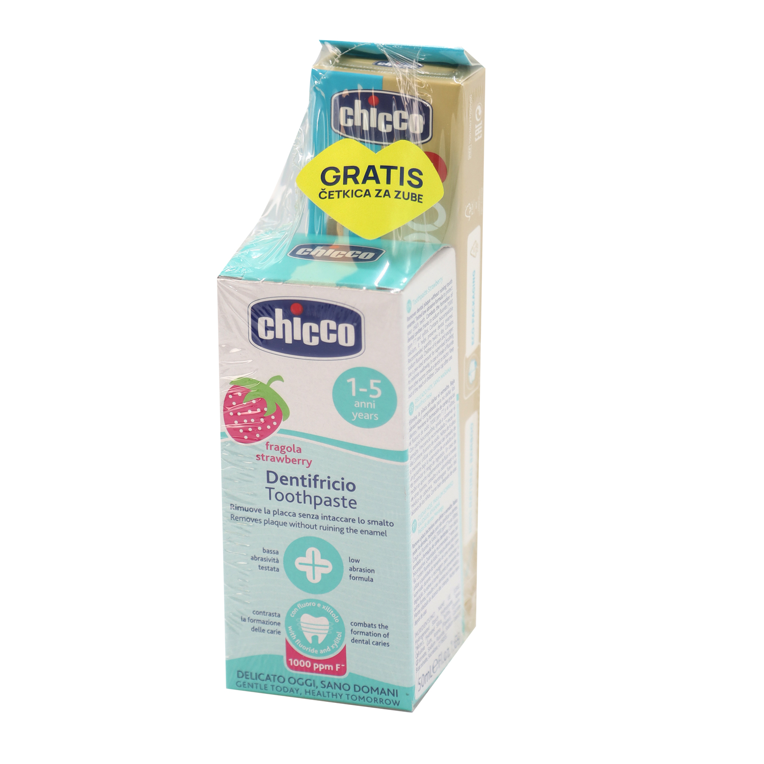 Chicco kopak bamboo četkica+Chicco pasta jagoda