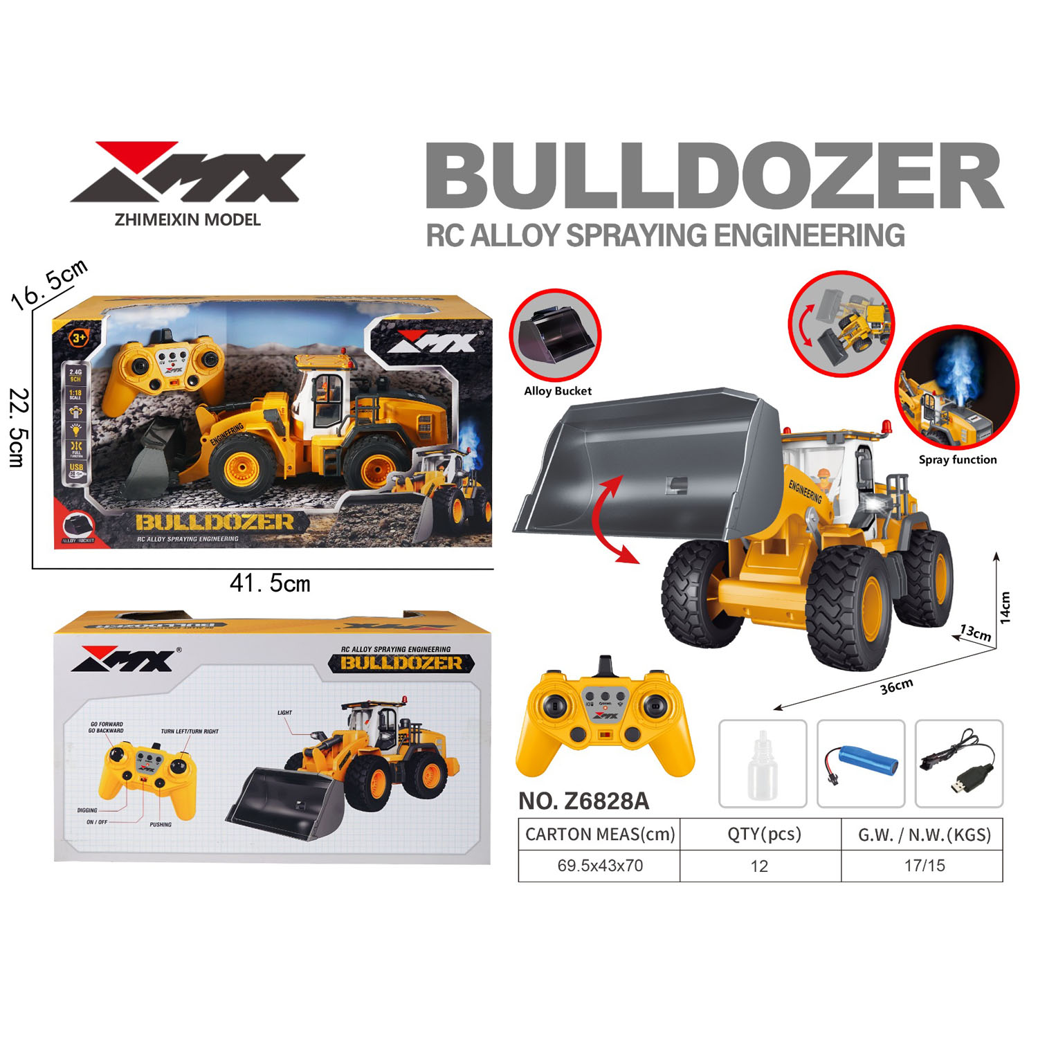HK Mini buldožer na daljinsko upravljanje 1:18 
