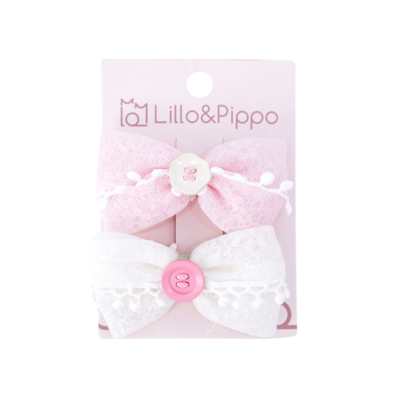 Lillo&Pippo, šnalice za kosu 2/1, roze i bela