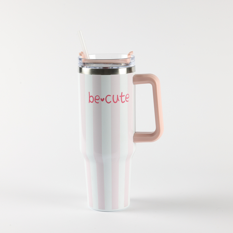 Be Cute termos sa slamčicom roze pruge 1,2l
