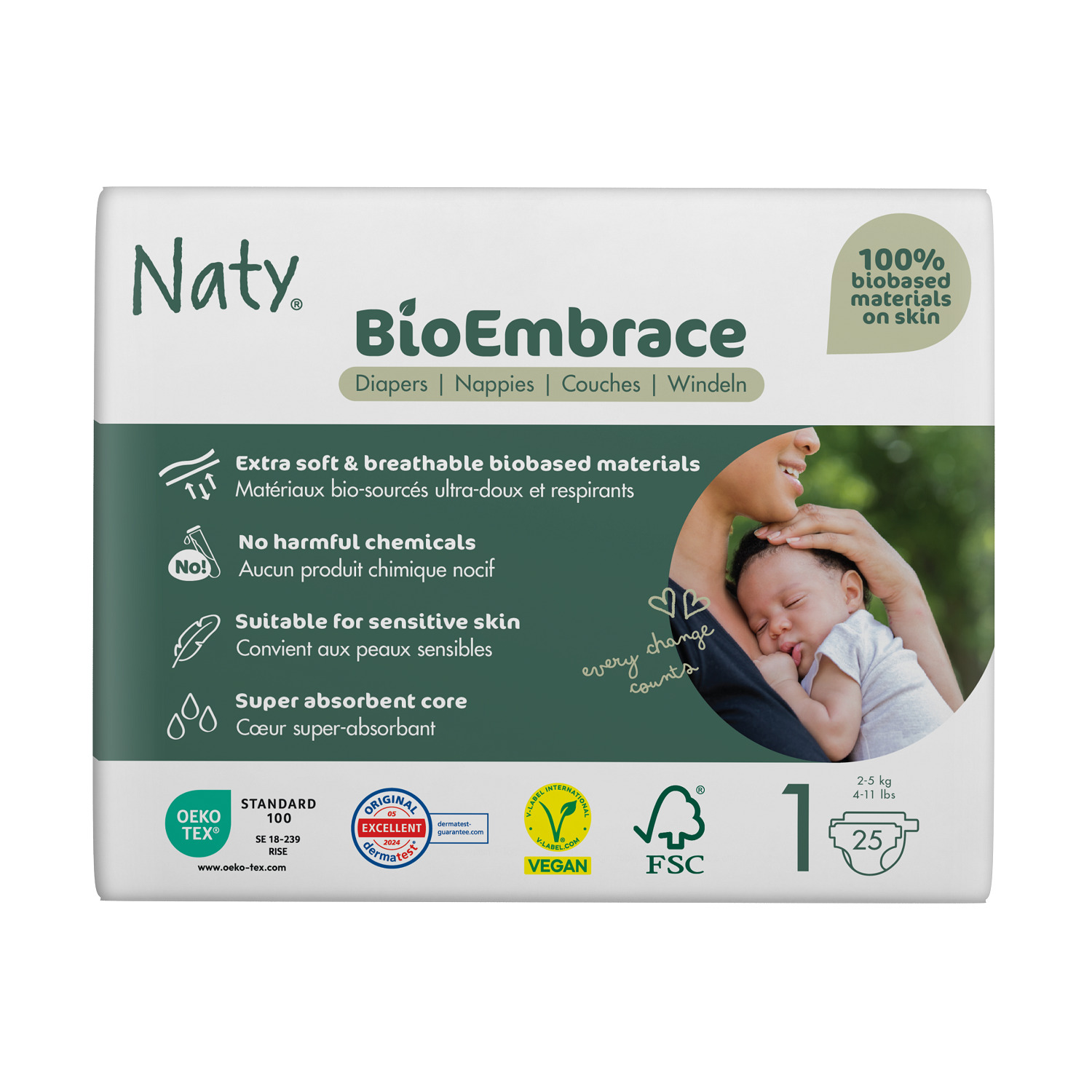 Naty pelene bioembrace 1 newborn 2-5kg 25 kom
