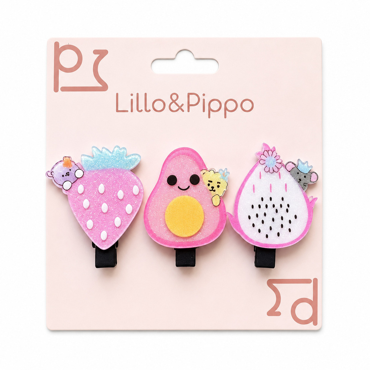 Lillo&Pippo šnalice za kosu 3/1 voćkice