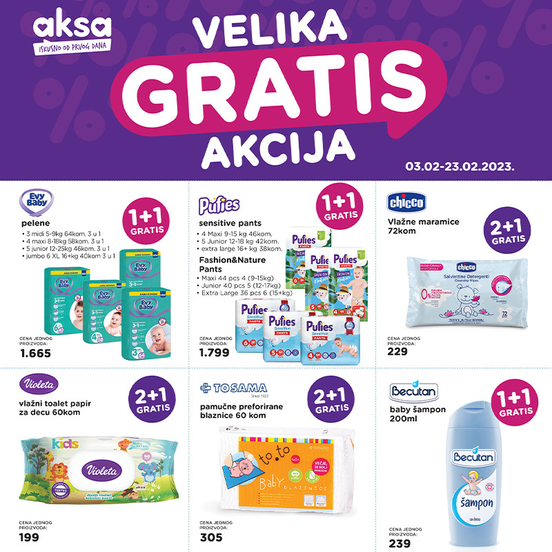 <h3>AKSA VELIKA GRATIS AKCIJA</h3>