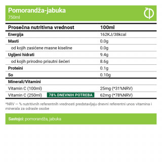 Cold pressok pomorandža jabuka ceđeni sok 750ml