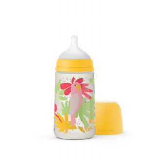 Suavinex flašica srednji protok 270ml, žuta,3m+