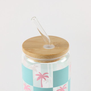 Be Cute Staklena čaša sa slamčicom, palme 