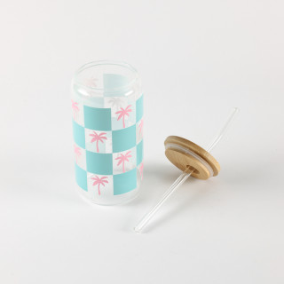 Be Cute Staklena čaša sa slamčicom, palme 