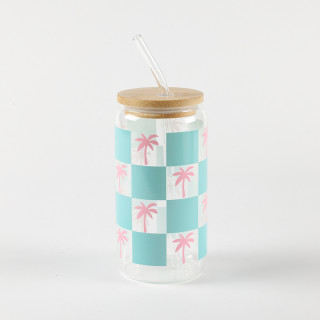 Be Cute Staklena čaša sa slamčicom, palme 