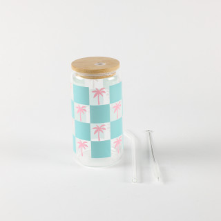Be Cute Staklena čaša sa slamčicom, palme 