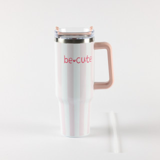 Be Cute termos sa slamčicom roze pruge 1,2l 