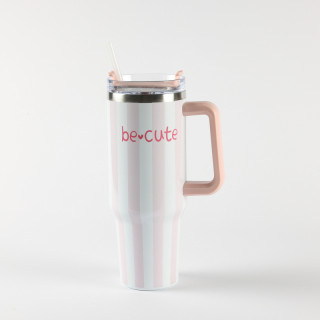 Be Cute termos sa slamčicom roze pruge 1,2l 