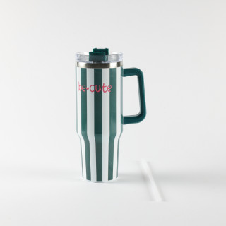 Be Cute termos sa slamčicom zelene pruge 1,2l 