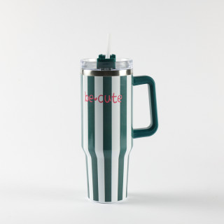 Be Cute termos sa slamčicom zelene pruge 1,2l 