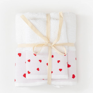 Stefan set peškira bela 30x50 i 50x90, crveno srce 