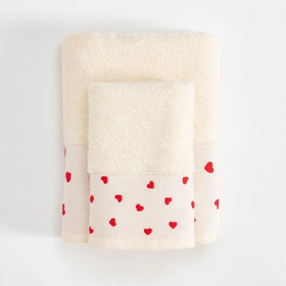 Stefan set peškira bež 30x50 i 50x90, crveno srce 