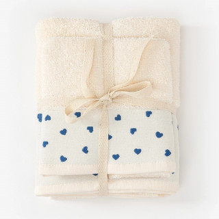 Stefan set peškira bež 30x50 i 50x90, teget srce 