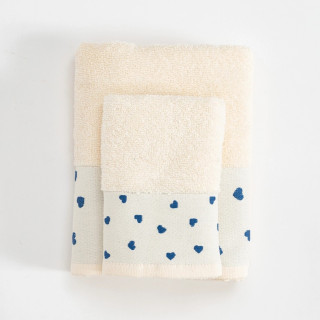 Stefan set peškira bež 30x50 i 50x90, teget srce 