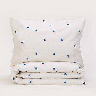 Stefan posteljina 2/1 bež sa plavim srcem, 200x200 