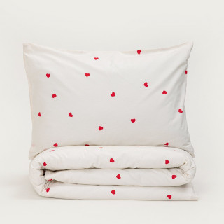 Stefan posteljina 2/1 bež sa crvenim srcem,200x200 