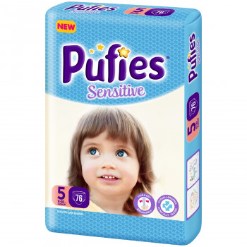 Pufies pelene sensitive box 5 junior 11+kg 74kom