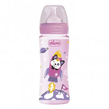 Chicco WB plastična flašica 330ml, silikon, roze 