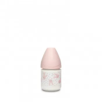 Suavinex flašica stakl 3 protoka 120ml roze 0m+ 