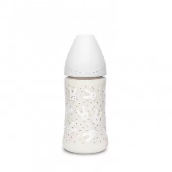 Suavinex flašica stakl 3 protoka 270ml siva 0m+ 