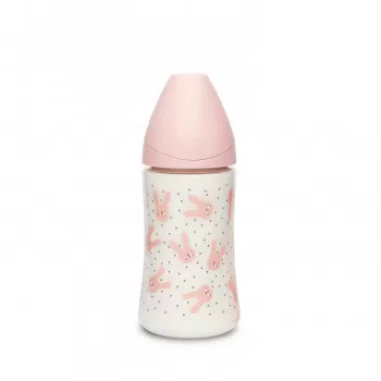Suavinex flašica stakl 3 protoka 270ml roze 0m+ 