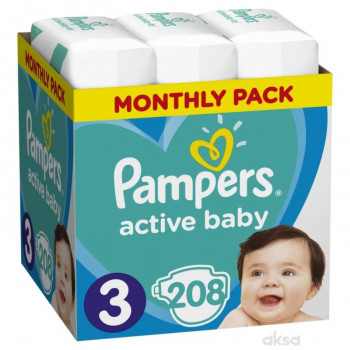 Pampers pelene active baby monthlyS3 6-10kg 208kom 