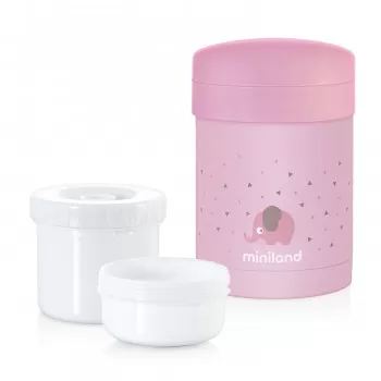 Miniland termos za hranu sa dve posude roze, 700ml 