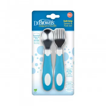 Dr.Browns set kašika i viljuška, plavo bela 