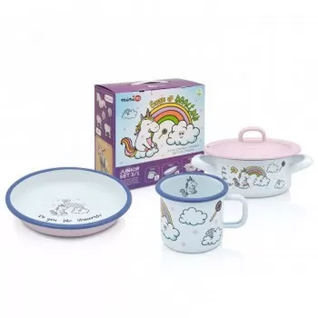 Metalac set unicorn (plitka šerpa, tanjir, lonče) 