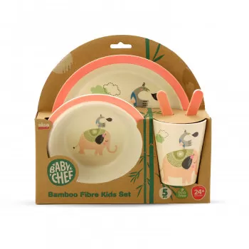 Baby Chef Bamboo Fibre Set za hranjenje roze 