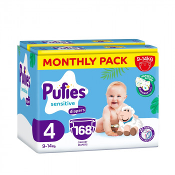 Pufies pelene monthly pack 4 maxi 9-14kg 168kom 