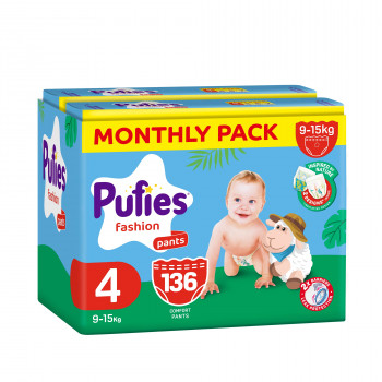 Pufies pelene monthly pants 4 maxi 9-15kg 136kom 