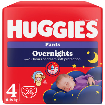 Huggies pelene pants overnights 4 9-14kg, 26kom 
