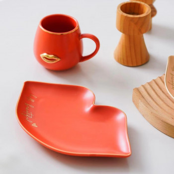 Cute&Cool HOME Set šolja i tacna usne, narandžasta 